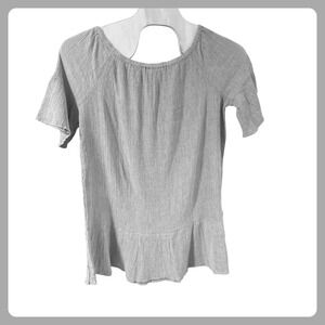 Ann Taylor Loft Beach Womens XL Grey Cotton Gauze Peplum Short Sleeve Top NWT